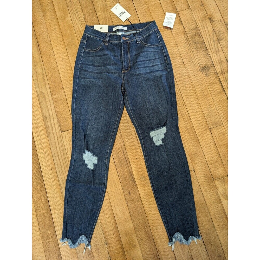 Encore womens Size 7 High Rise Shark Bite Skinny Stretch‎ Denim Blue Jeans NWT